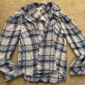 Como Vintage Blue Plaid Long Sleeve Top